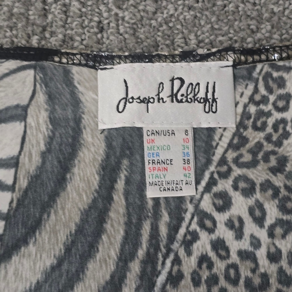 Joseph Ribkoff Animal Print Ruched Top Cold Shoulder Metallic Stretch 8 - Picture 2 of 7